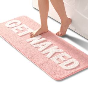 Tapete de banho QJHOMO Get Naked rosa e branco superabsorvente