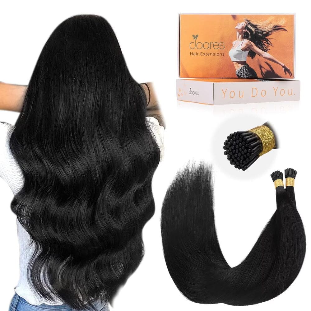 Extensões de cabelo DOORES Itip 40cm 100g 200s Jet Black Remy Hair