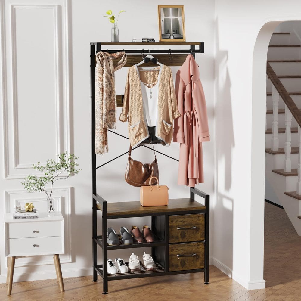 Banco de entrada Hall Tree ITEFDTUTNE com cabide de design 5 em 1