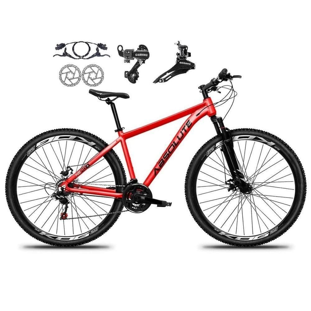 Bicicleta Aro 29 Absolute Nero 5 21v Alumínio Câmbios Shimano Freio Disco Hidráulico Garfo Suspensão - Vermelho Tam.19