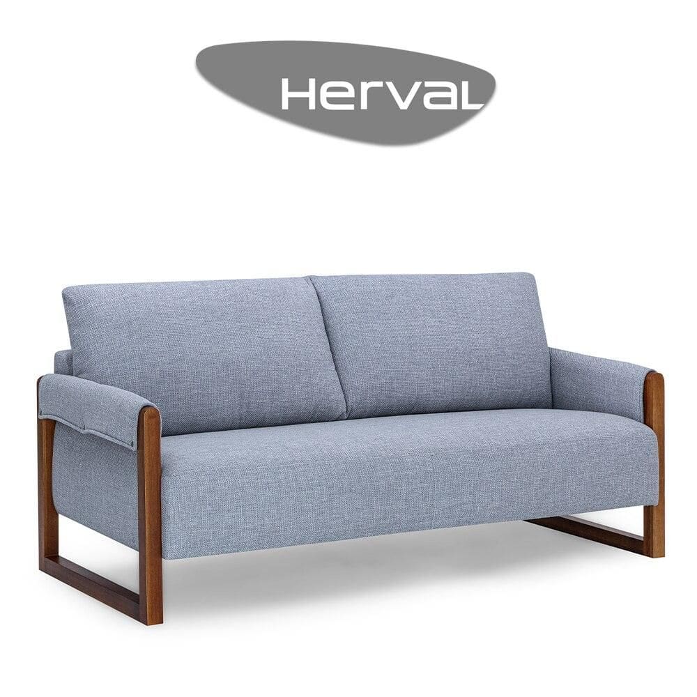 Sofá 3 Lugares Herval Wood Cinza, 191 cm