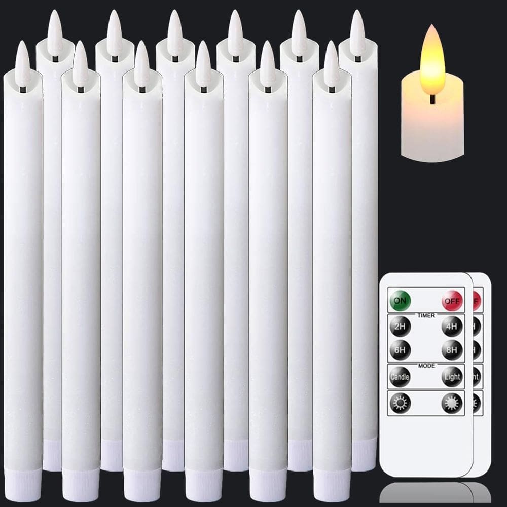 Velas cônicas sem chama salipt White Real Wax, pacote com 12