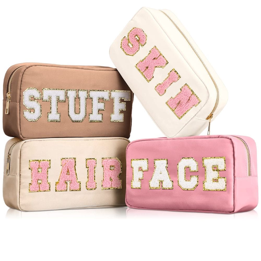 Bolsas de maquiagem Cunno Preppy Chenille Letter Nylon 4 peças femininas