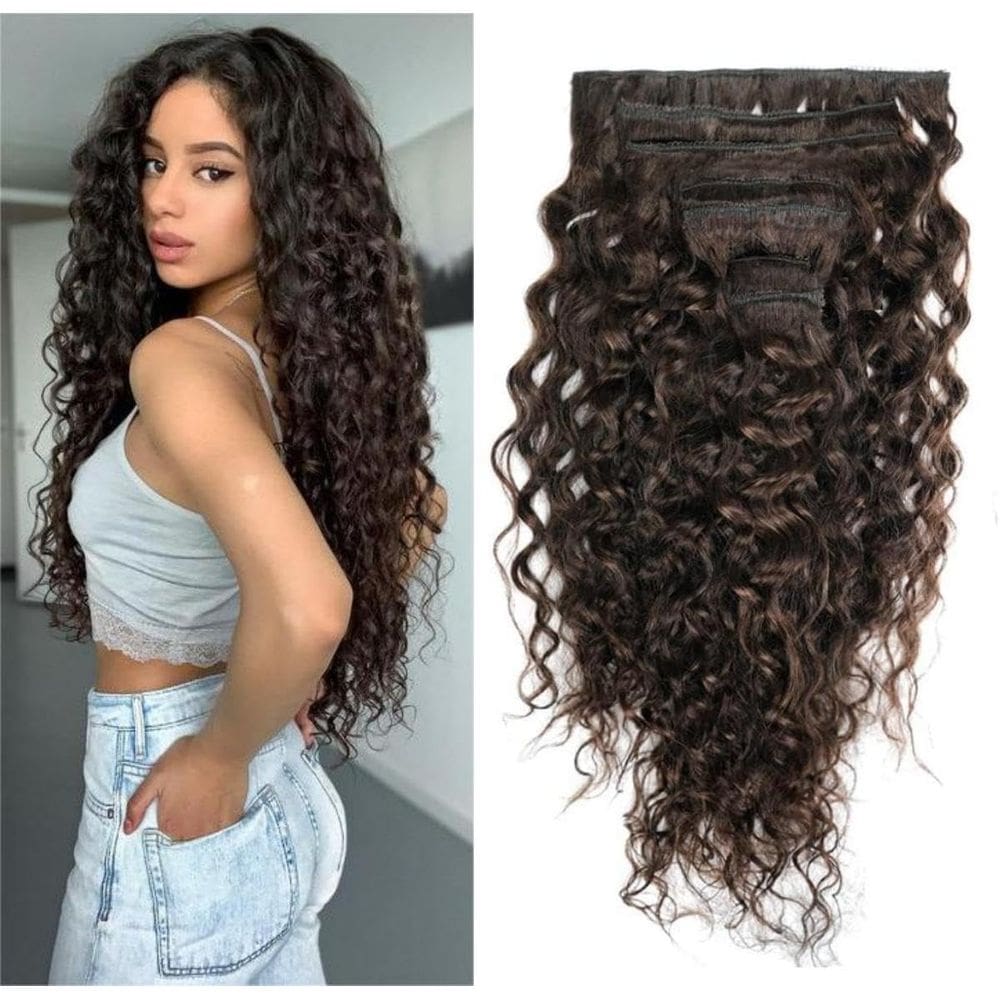 Extensões de cabelo Clip in FQ Real Human Hair 56 cm 120 g marrom escuro