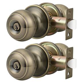 Conjunto de fechaduras de porta de entrada Probrico Antique Brass, pacote com 2