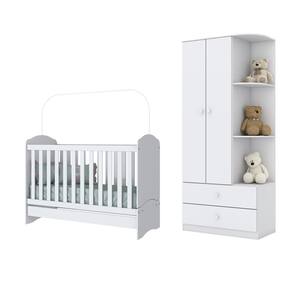 Jogo de Quarto Infantil com Guarda Roupa Labirinto e Berço Bala de Menta Branco - Henn