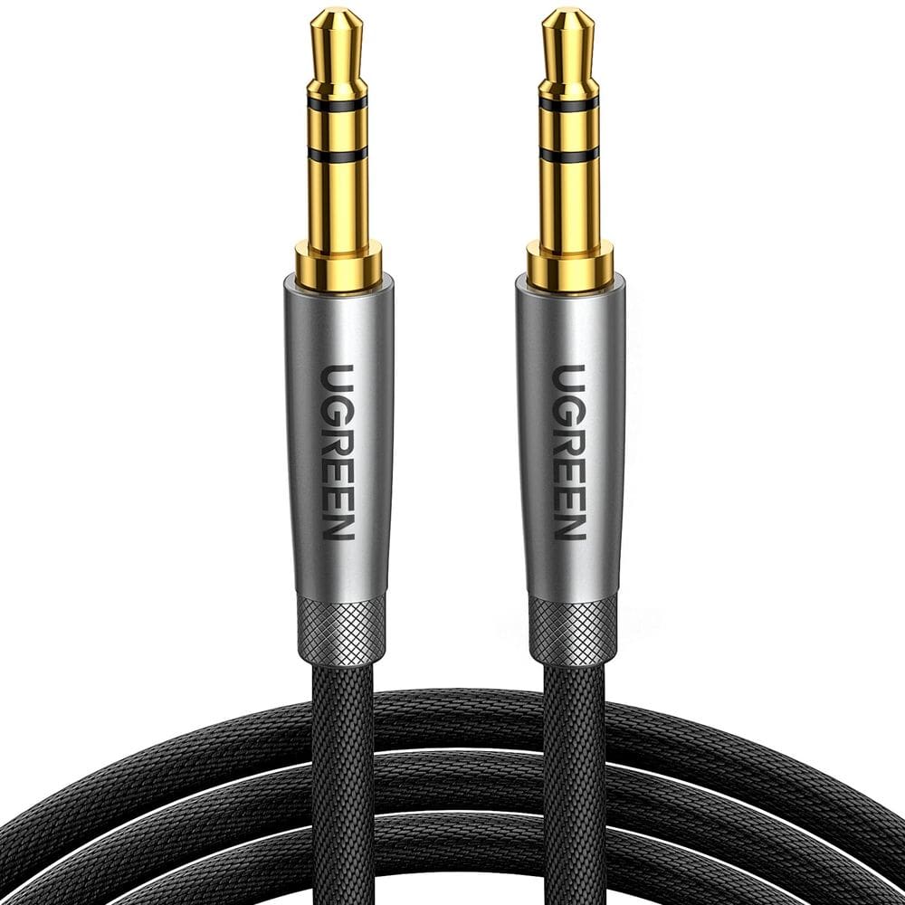 Cabo de áudio UGREEN 3,5 mm macho a macho estéreo 1 m trançado em nylon