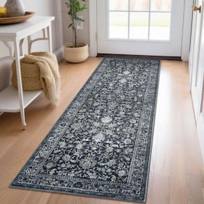 Tapete de corrida KILOCOCO Moroccan Vintage Floral 2 x 6 pés preto
