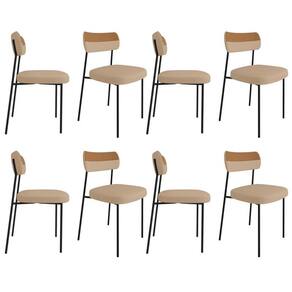 Kit 8 Cadeiras Mila Laminado Caramelo/Linho Bege - FdECOR