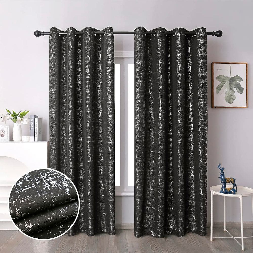 Cortinas Taisier Home Silver Foil Print Linen Geometric 2 painéis