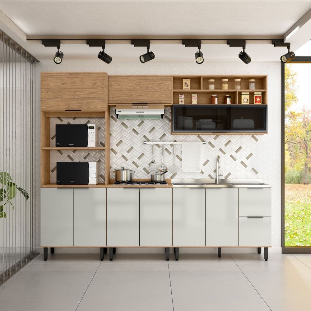 Cozinha Modulada Completa 5 Peças Lombardia Freijó Off White