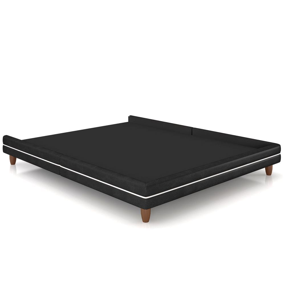 Cama Casal Base Box Pés Madeira 160cm Suném P05 Couríssimo Preto - Lyam Decor