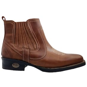 Botina Country Masculina Texana em Couro com Costura Bico Quadrado Cano Baixo Western Oliveira 10022