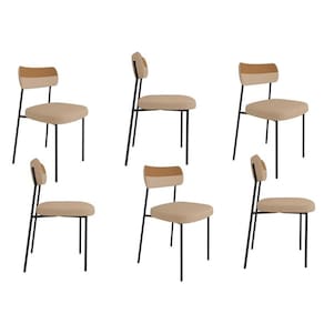 Kit 6 Cadeiras Mila Laminado Caramelo/Linho Bege - FdECOR