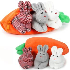 Coelhinhos de pelúcia Hide and Seek de bichos de pelúcia em bolsa de cenoura