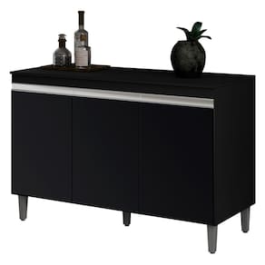 Balcão Buffet Gabinete Cozinha Manu 120cm Com Tampo 3 Portas Preto - Abmaza