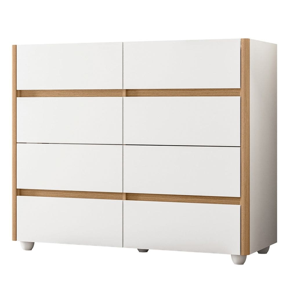 Cômoda Para Quarto 120cm Tampo Vidro Lynd A02 Branco/Freijó - Mpozenato