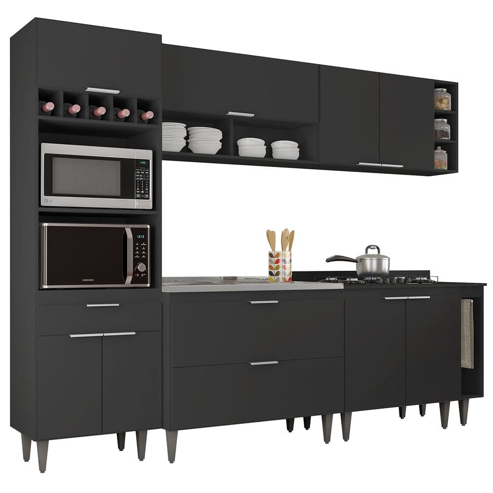 Armário de Cozinha CP07 Com Pia 100cm Pérola Z34 Preto      - Mpozenato