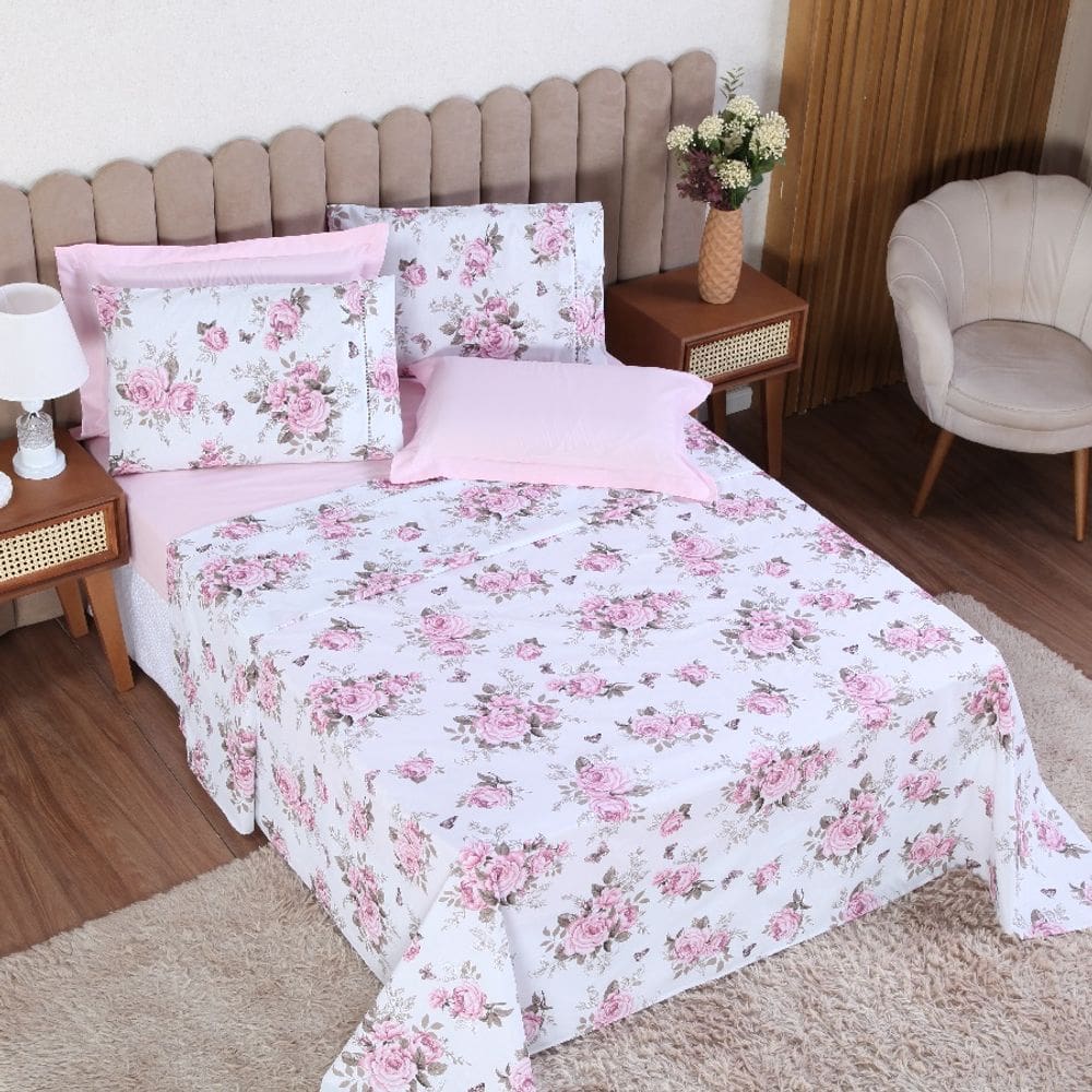 Jogo de Cama King 3p Lençol sem Elástico + Fronha 100% Algodão Percal Esmeralda