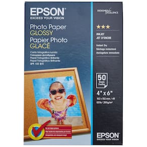 Papel fotográfico Epson Glossy 10 x 15 cm para impressora a jato de tinta de 50 folhas