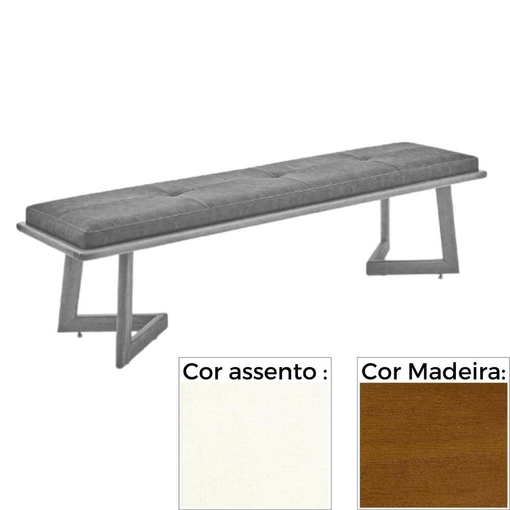 Banco  MH-5347 Herval 155 cm Madeira Amêndoa Assento Estofado Linho Branco A3
