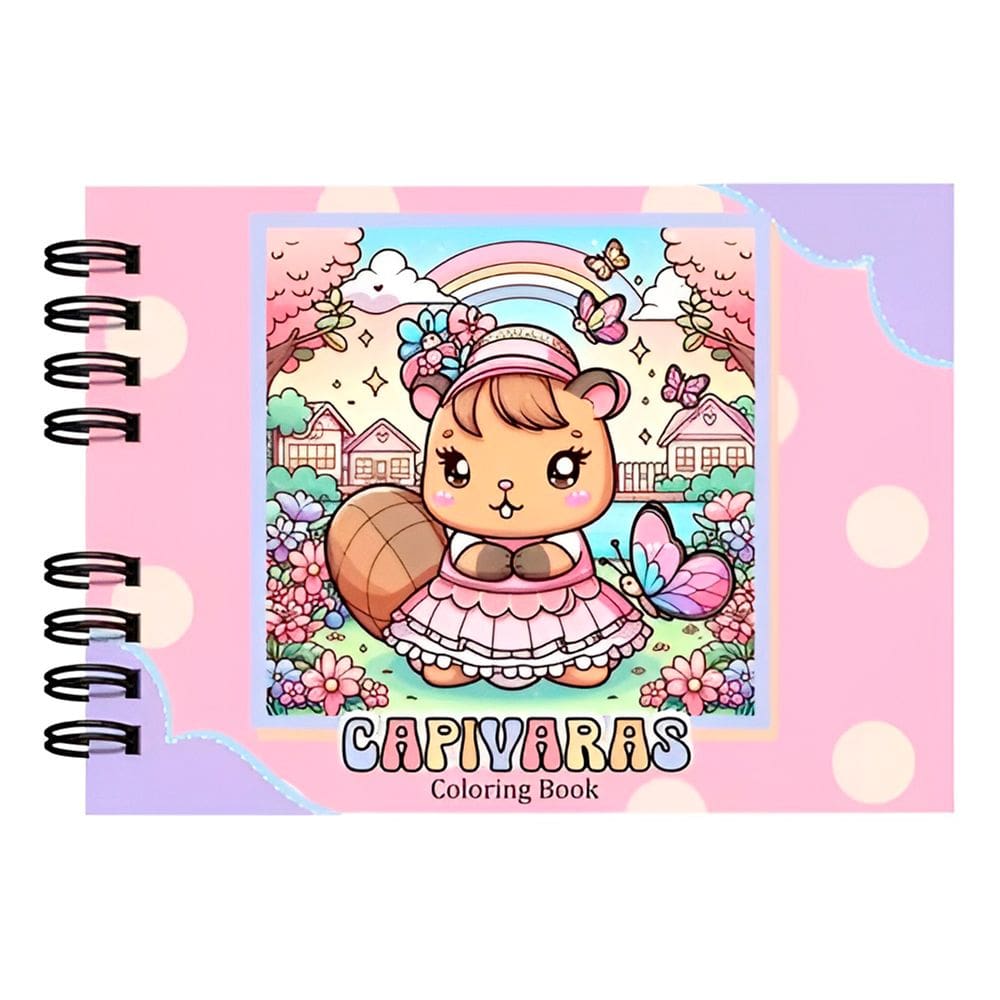 Livrinho para Colorir Capivaras Cute Capa Dura Cor Rosa