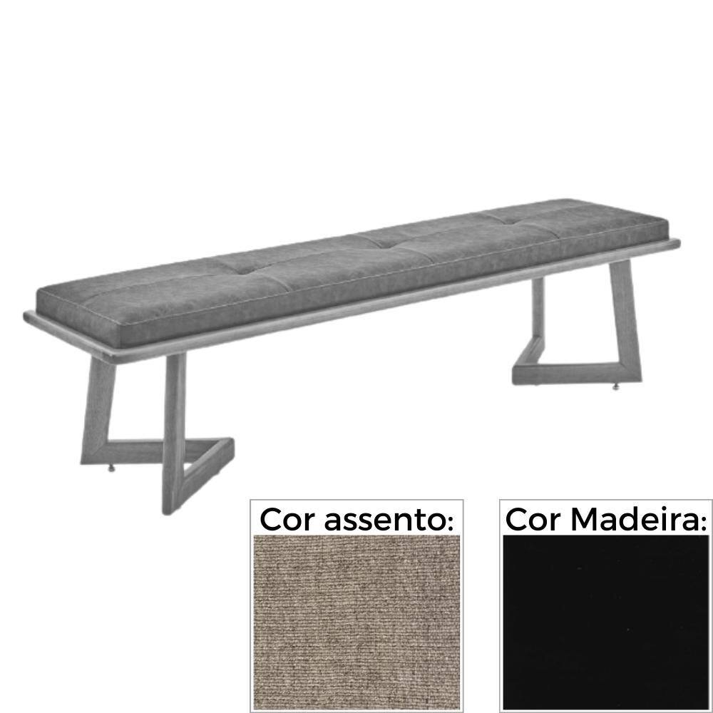 Banco  MH-5347 Herval 155 cm Madeira Laca Fosca Preta Assento Estofado Marrom A6