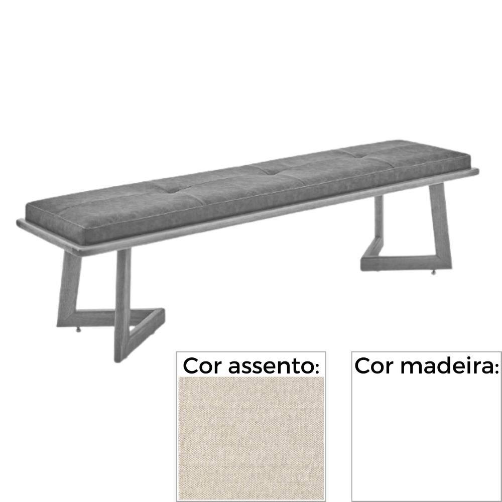 Banco  MH-5347 Herval 155 cm Madeira Laca Fosca Branca Assento Estofado Bege C