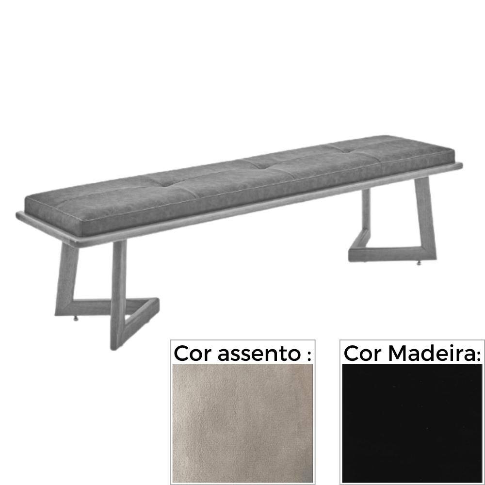 Banco  MH-5347 Herval 155 cm Madeira Laca Fosca Preta Assento Estofado Cinza A2