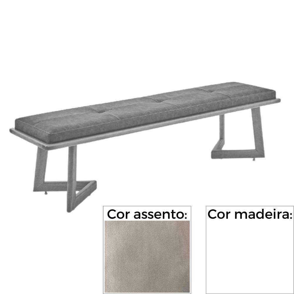 Banco  MH-5347 Herval 155 cm Madeira Laca Fosca Branca Assento Estofado Cinza A2