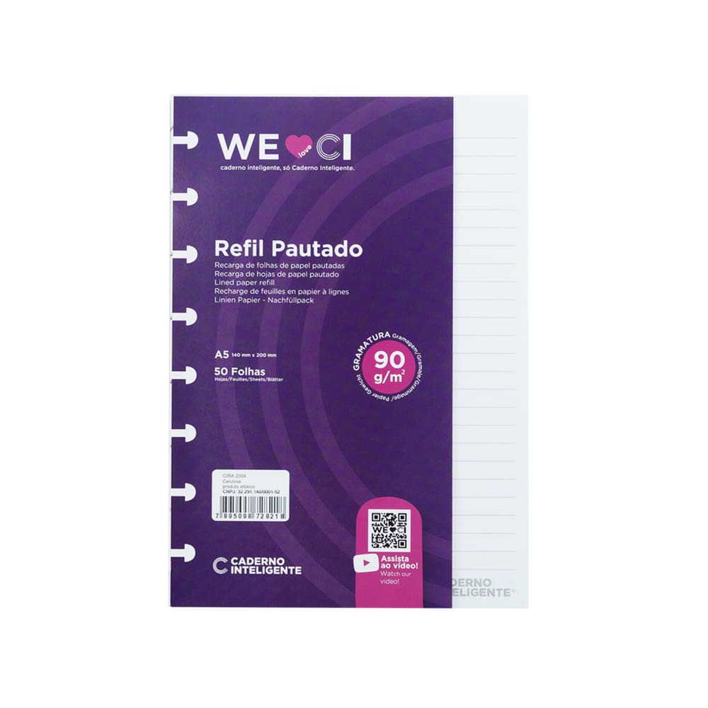 Refil Caderno Inteligente Pautado 90g 50 Folhas - A5