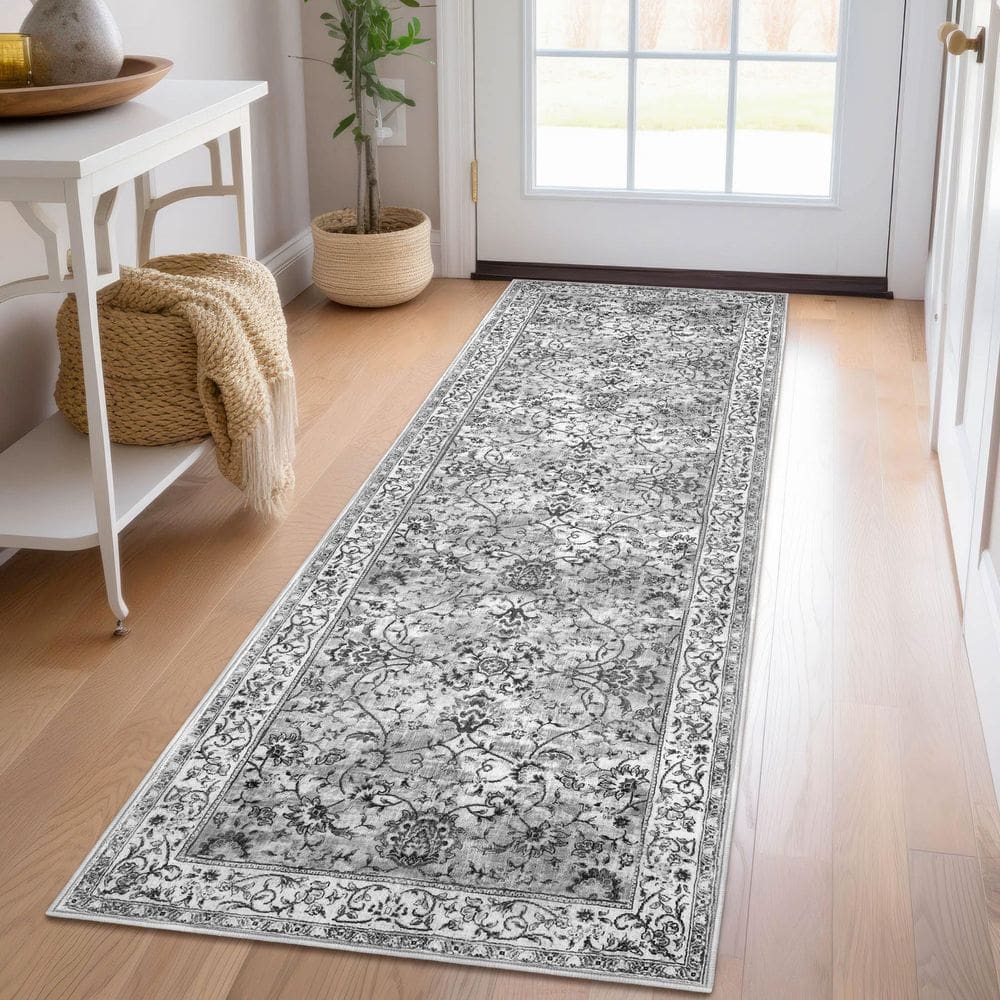 Tapete Hallway Runner KILOCOCO Vintage Floral 60x150cm cinza claro