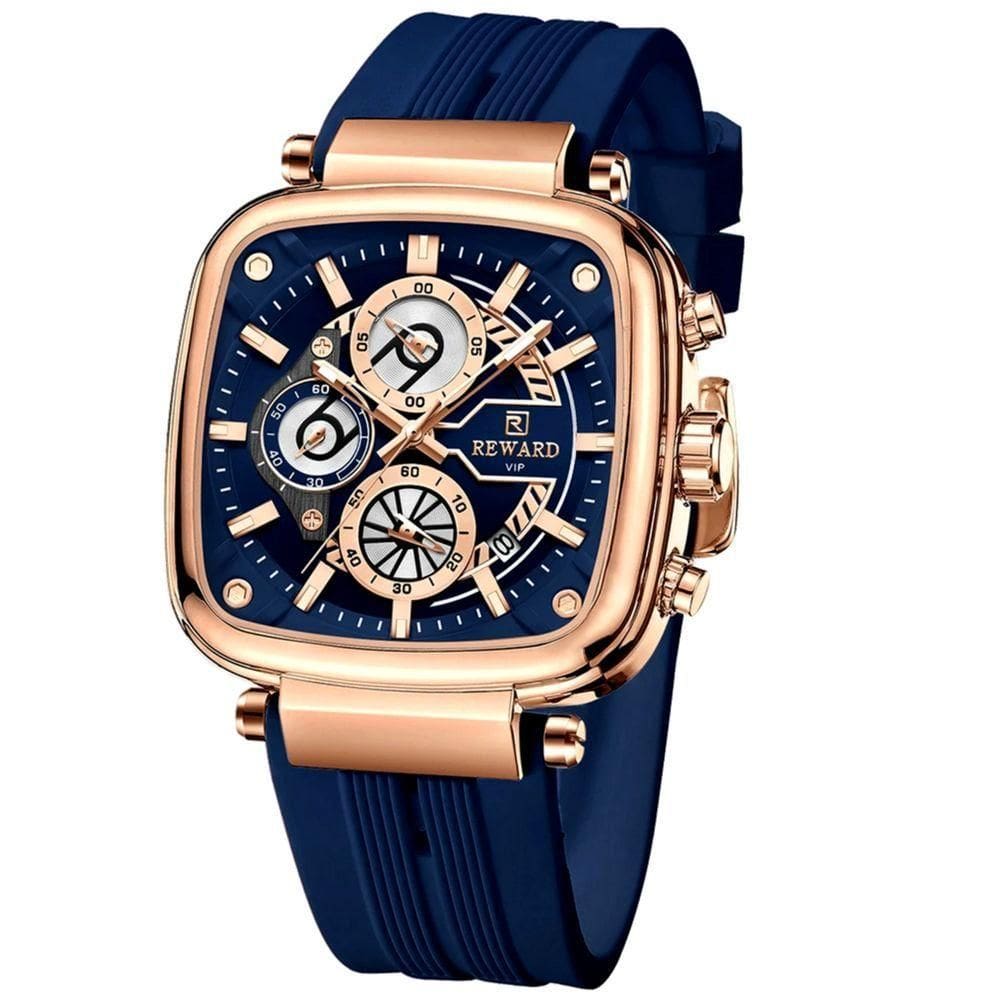 Relógio Masculino De Pulso Design Esportivo à Prova D´agua Azul Dourado