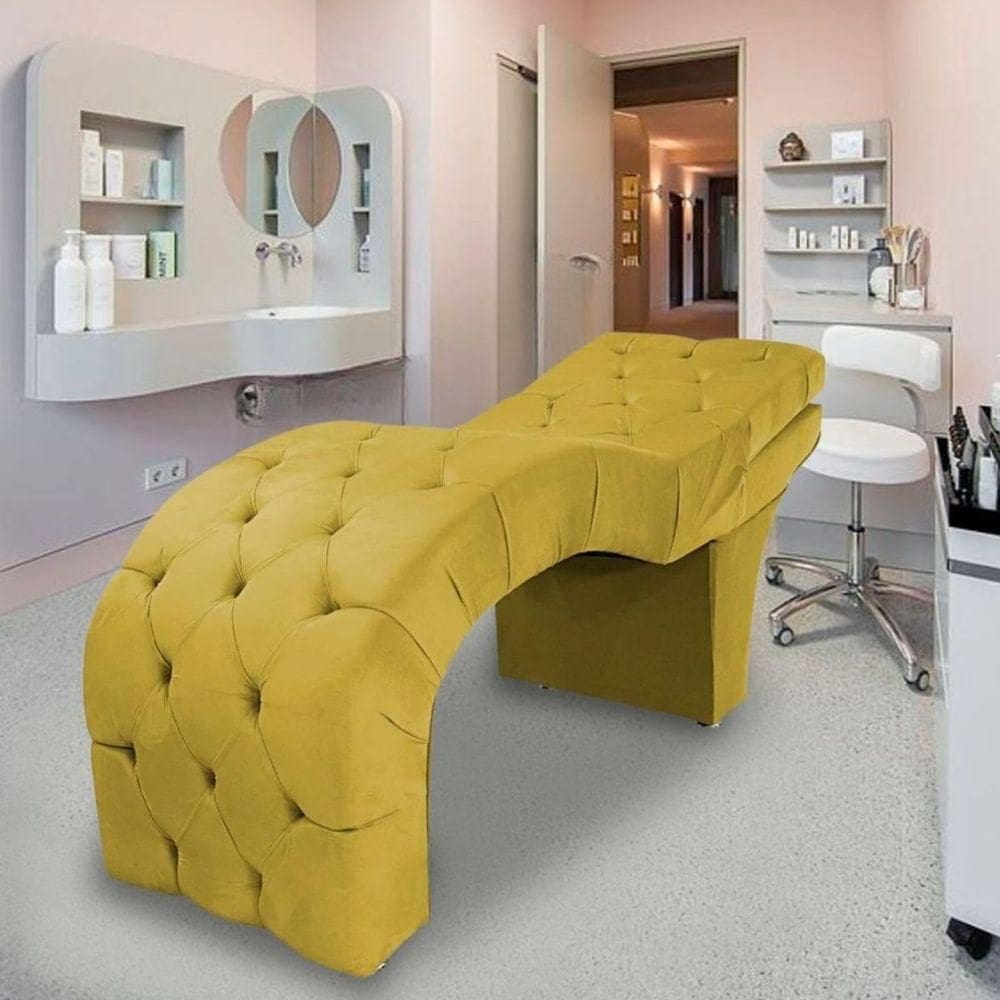 Maca Estética Estofada Reclinável Ergonômica Suede Vanessa Amarelo