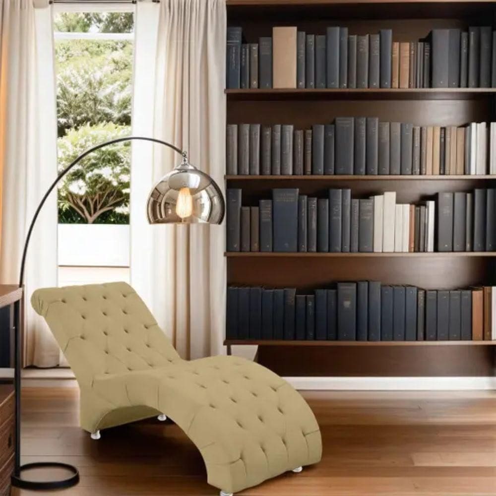 Recamier Divã Espreguiçadeira Para Sala Cliníca Elisa Veludo Bege