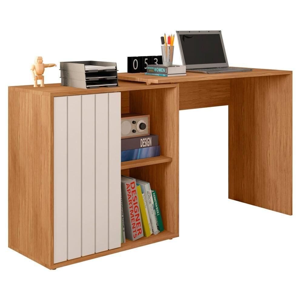Mesa Para Escritório Home Office 1 Porta Ripada Tech Freijó/off White - Caemmun