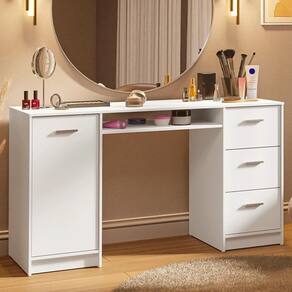 Escrivaninha Penteadeira 136cm 1 Porta 3 Gavetas Madesa Branco