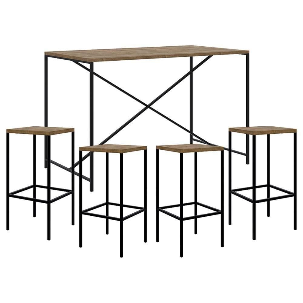 Mesa Para área Gourmet E 4 Banquetas Altas Steel Quadra Vermont Base Preta - Artesano