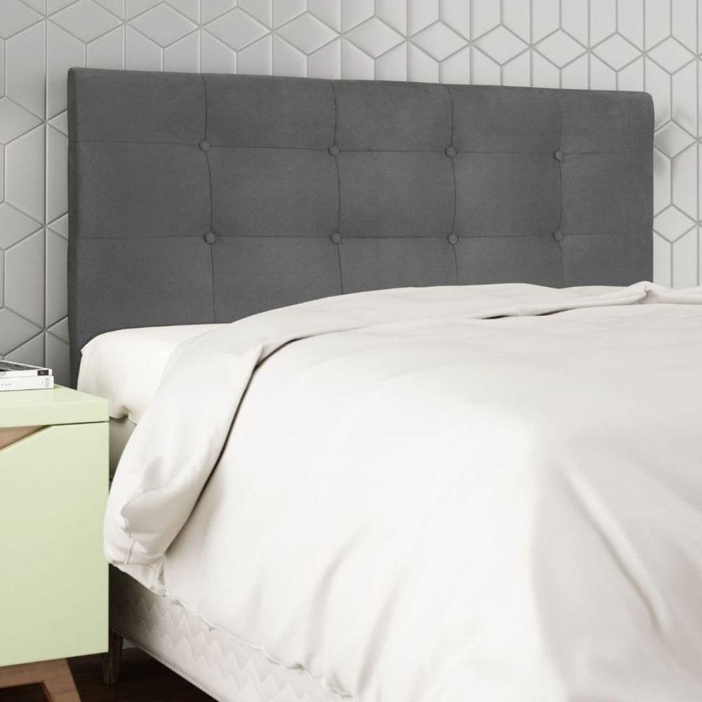 Cabeceira Estofada Cama Box Casal 140 Cm Milão Suede Suede Cinza
