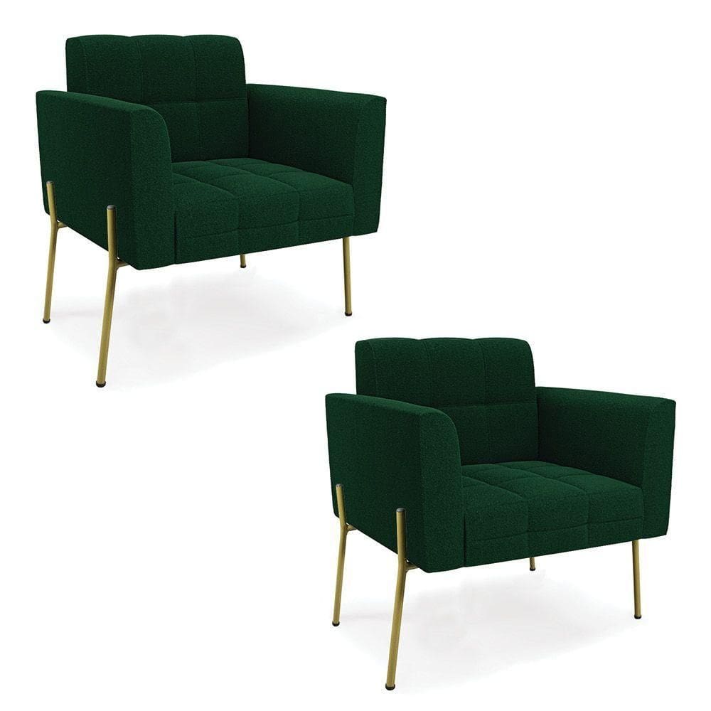 Poltrona Sala Estar Pé Ferro Dourado Kit 2 Elisa Bouclê D03 - D?rossi Cor Verde
