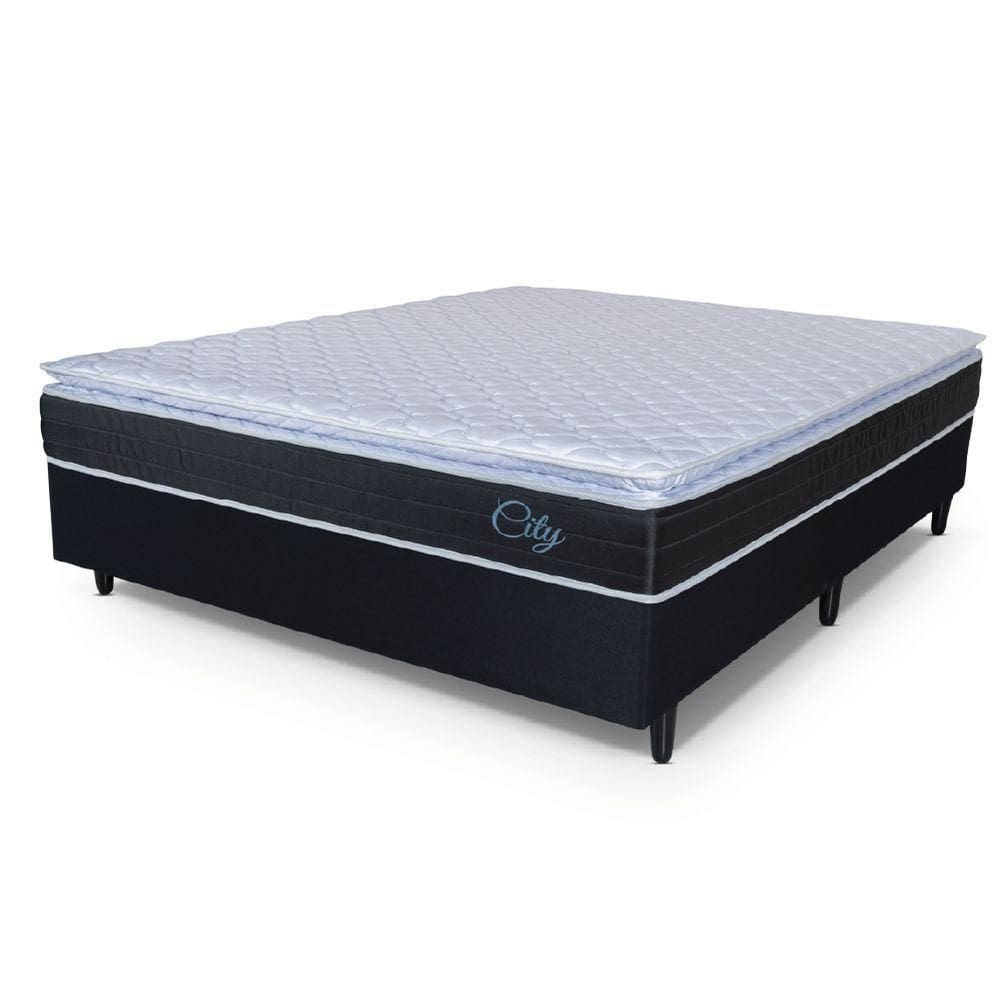Cama Box Casal Queen Colchão Com Molas Ensacadas City Pillow Top 158x198x61cm Preto/branco Hellen