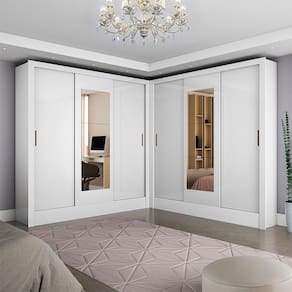 Closet Casal Duplo Dubai 6 Portas Com Espelho 6 Gavetas Branco