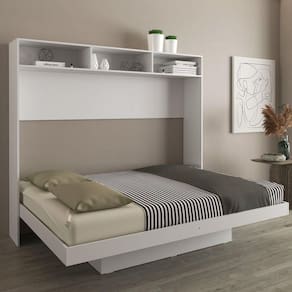 Cama Articulada De Casal Horizontal Com Nichos E Prateleiras Branco
