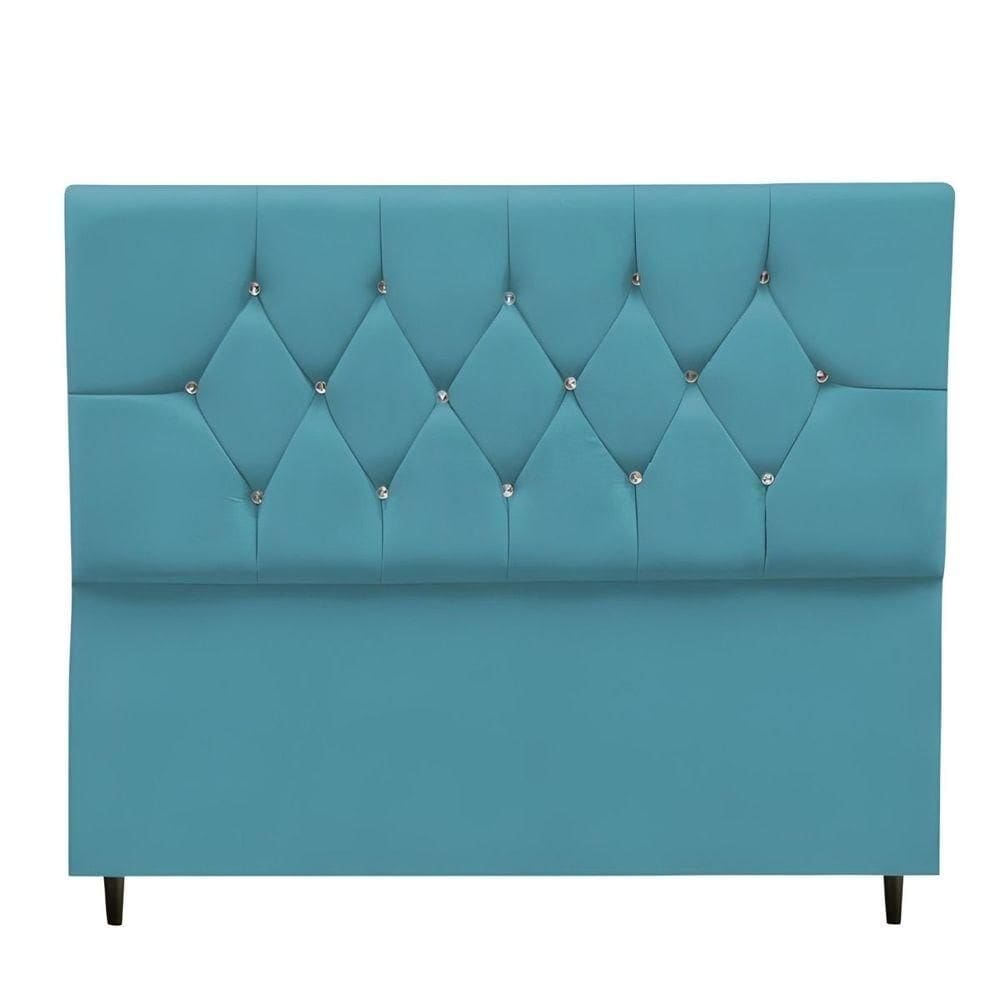 Cabeceira Cama Box Estofada Casal 140 Cm Geovana Suede Azul Turquesa