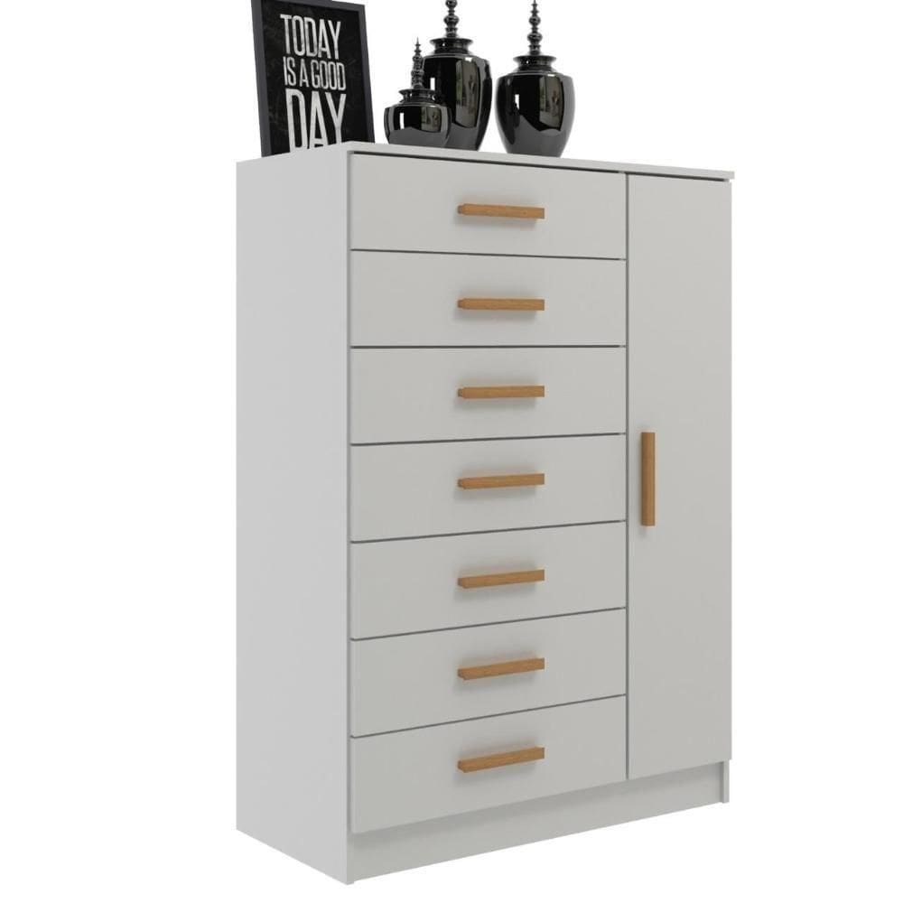 Cômoda New Mônaco Infantil 1 Porta E 7 Gavetas Branco