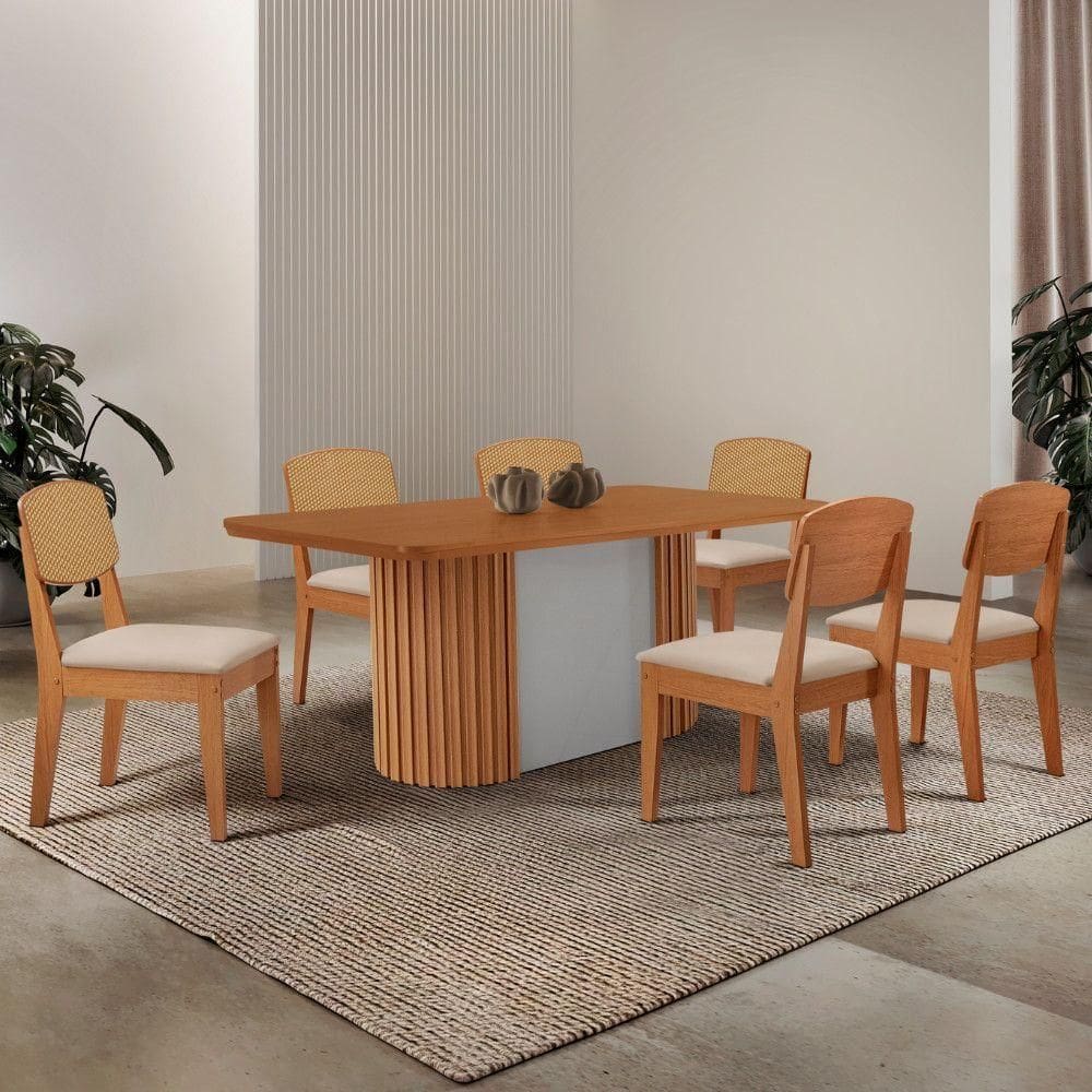 Mesa De Jantar Aspen 180cm Tampo Mdf Laminado Copper Premium Veludo Creme//off White