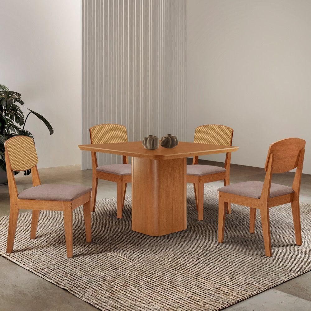 Mesa De Jantar Eloise 90cm Tampo Mdf 4Cadeiras Moderna
