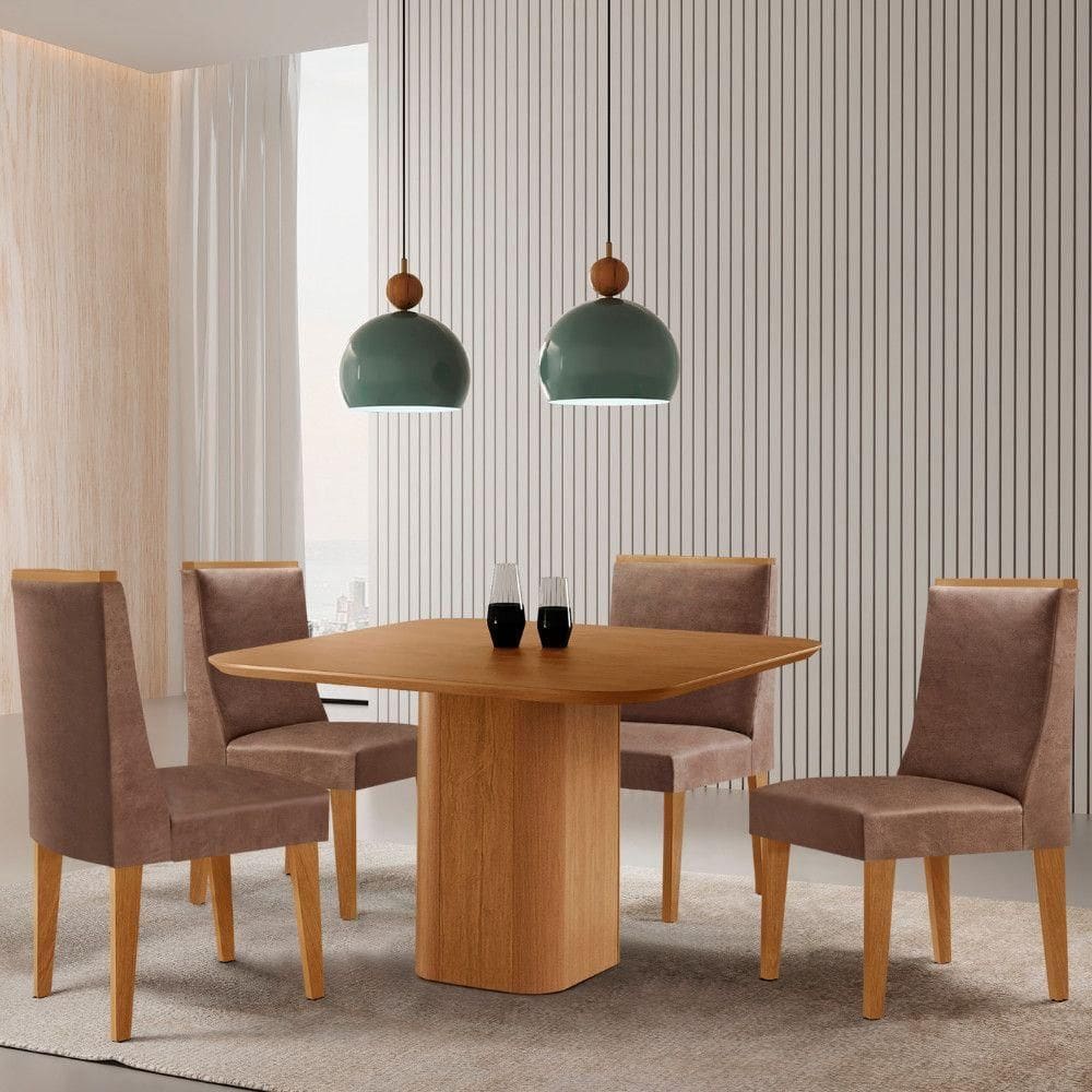Mesa De Jantar Eloise 90cm Tampo Mdf-4 Cadeiras Moderna