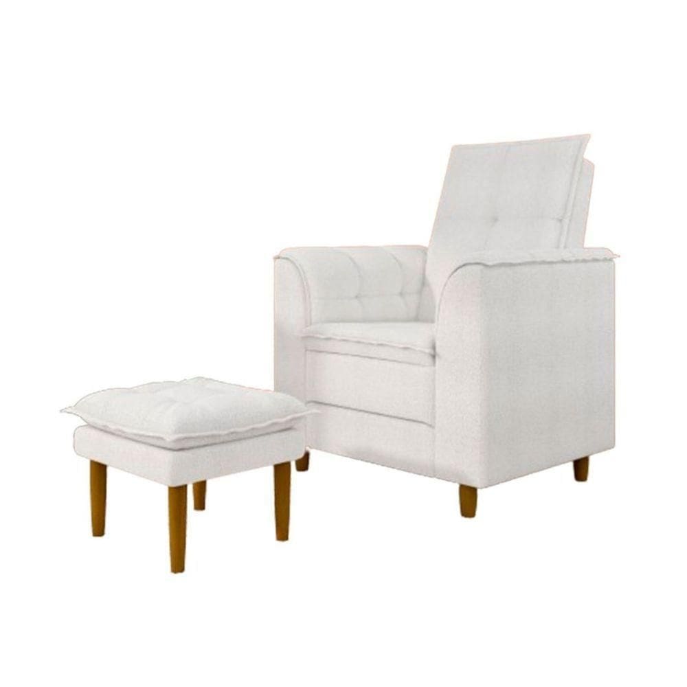 Poltrona Amamentação Confortável Com Puff Ivy Bouclê Off White