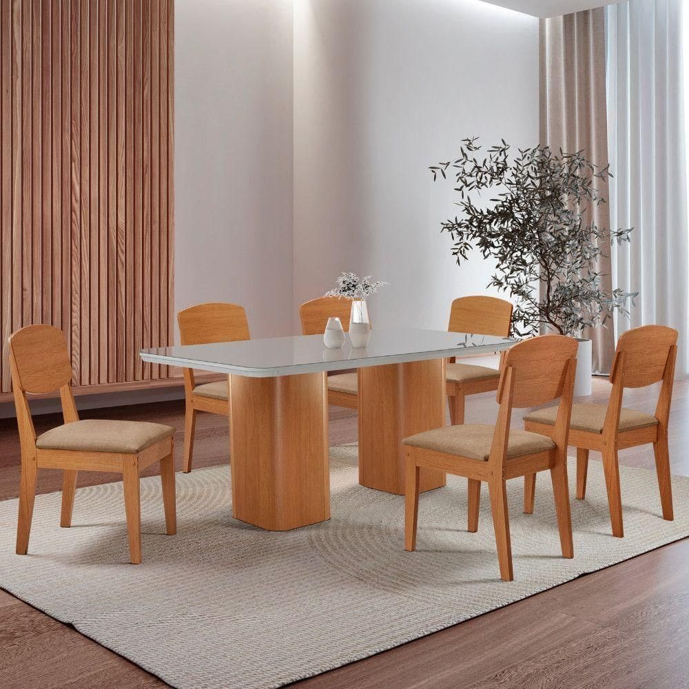 Mesa De Jantar Eloise 6 Cadeiras Moderna Turim 07/nat/off